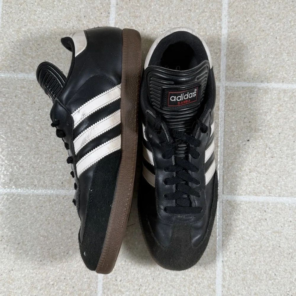 Adidas Mens Samba 034583 Black White Leather Lace Up Low Top Sneakers Size 9.5